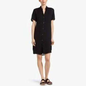 NYC Black Silk Button Down Versatile Minimalist Straight Shift Shirt Dress 8 M